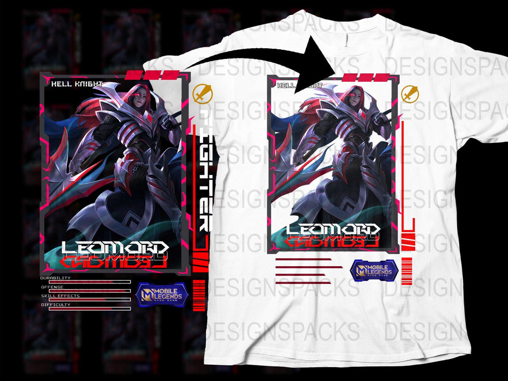 Mobile Legends Hell Knight Leomord Graphic T-Shirt, Vibrant Red and Blue, Gamer Apparel