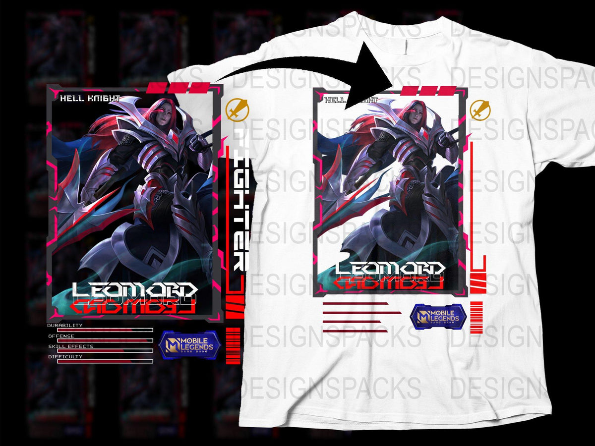Mobile Legends Hell Knight Leomord Graphic T-Shirt, Vibrant Red and Blue, Gamer Apparel