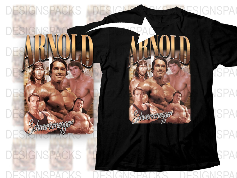 Arnold Schwarzenegger Vintage Collage T-Shirt, Classic Bodybuilding Tee, Retro Actor Fan Merchandise