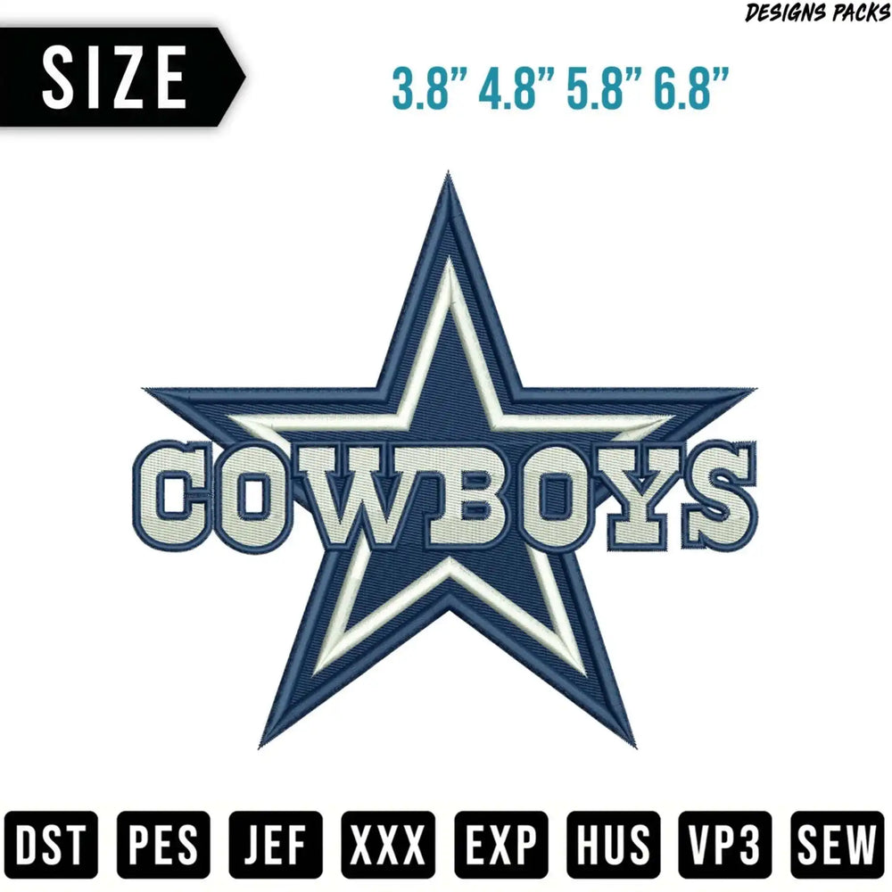 Dallas Cowboys star logo with sizes and file formats.