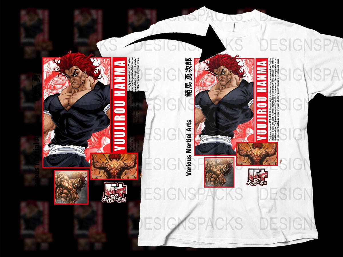 Anime Martial Arts T-Shirt, Yujiro Hanma Graphic Tee, White Cotton Shirt, Unique Anime Character Design, Fan Art Apparel