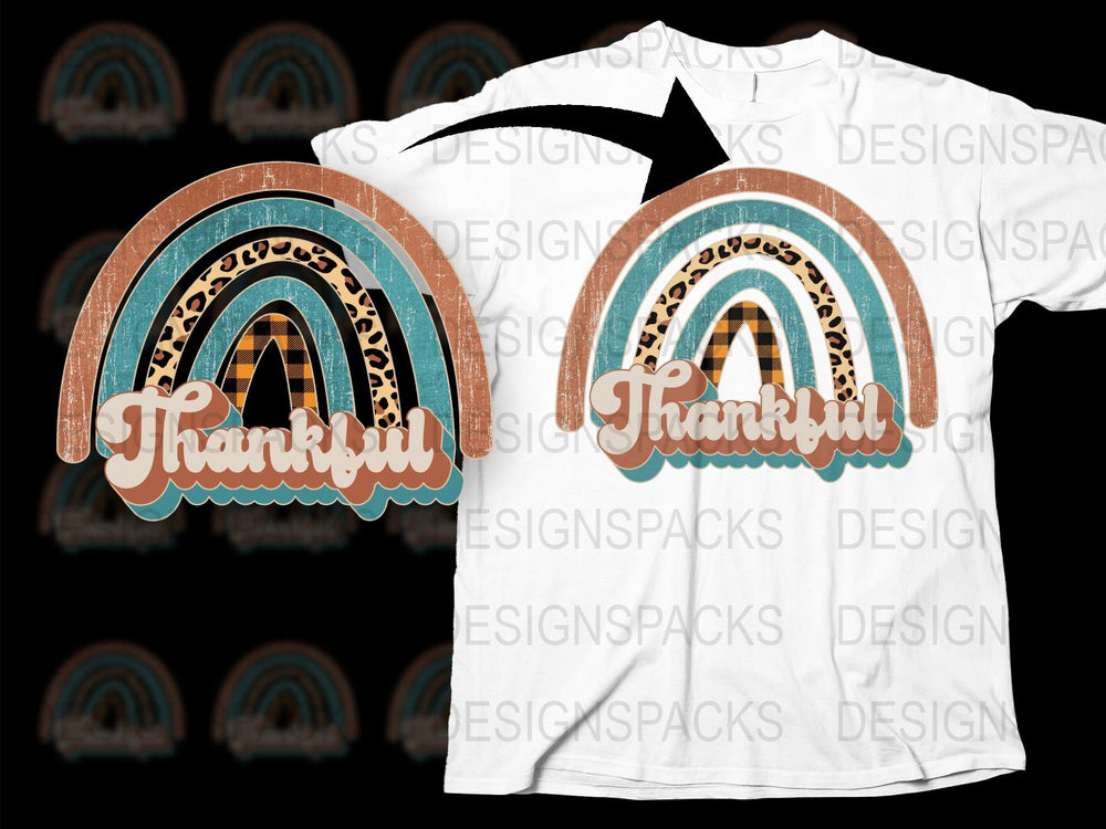 Thankful Rainbow Graphic T-Shirt, Vintage Style Retro Fall Colors, Unisex Fashion Tee, Gift Idea