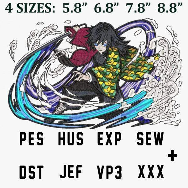 Giyu Tomioka Demon Anime Embroidery Design
