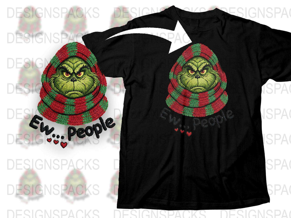 Grinch Face Holiday T-Shirt, Funny Christmas Ew People Tee, Unisex Winter Apparel, Gift Idea