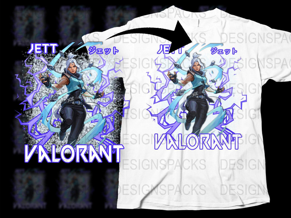 Valorant Jett Character Graphic T-Shirt, Anime Style Gamer Clothing, Cool Video Game Merch, Unisex Cotton Tee