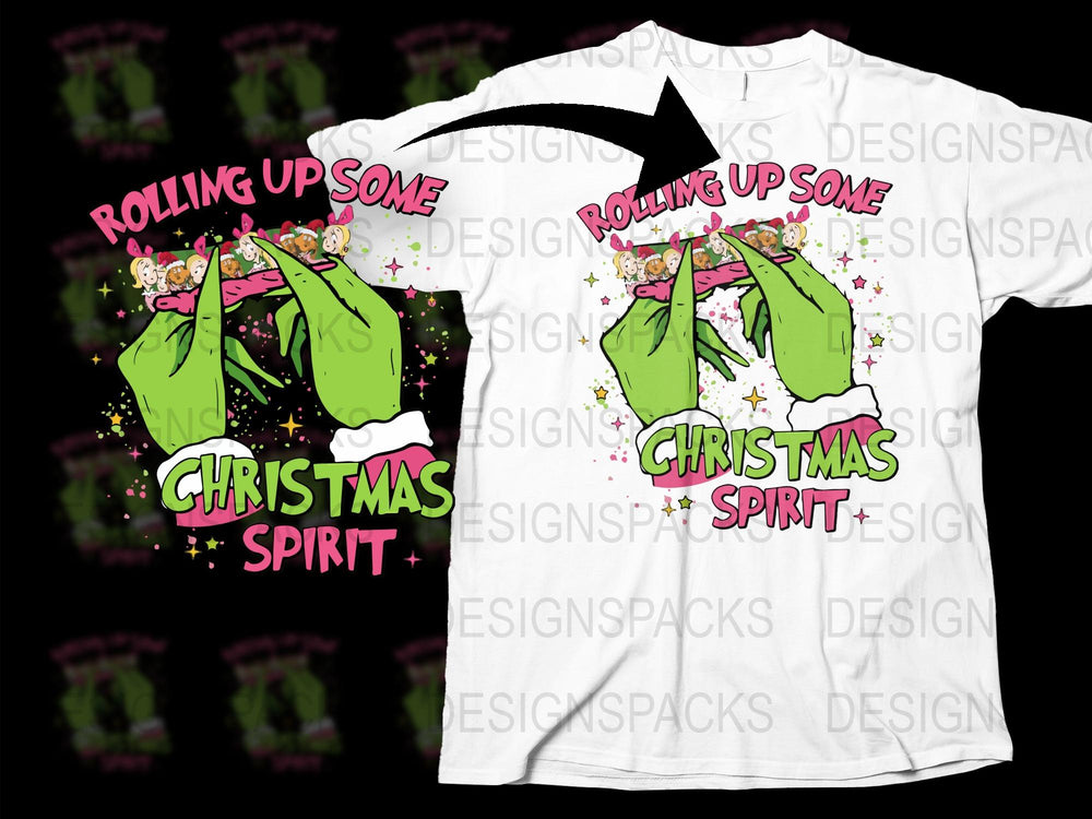 Rolling Up Some Christmas Spirit T-Shirt, Festive Holiday Graphic Tee, Vibrant Green and White Design
