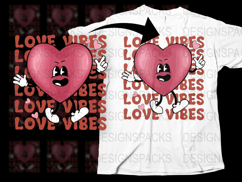 Animated Heart Character Love Vibes Graphic Tee, Cute Cartoon Heart T-Shirt, Unisex White Tee with Red Hearts Design