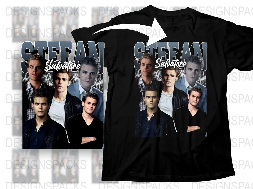 Stefan Salvatore Fan T-Shirt, Vampire Diaries TV Show Inspired Tee, Multiple Poses, Black Cotton Shirt for Fans