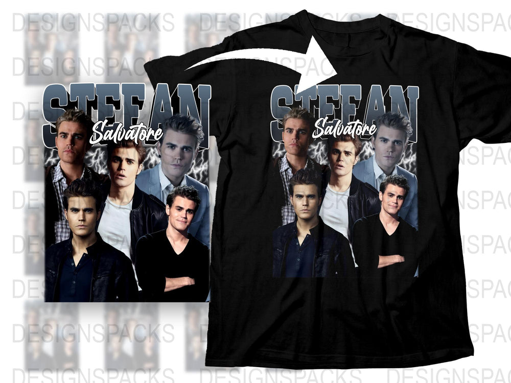Stefan Salvatore Fan T-Shirt, Vampire Diaries TV Show Inspired Tee, Multiple Poses, Black Cotton Shirt for Fans