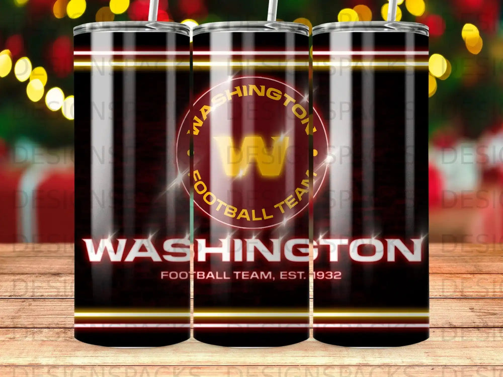 Washington Football Team logo and est. 1932 on a dark patterned tumbler.