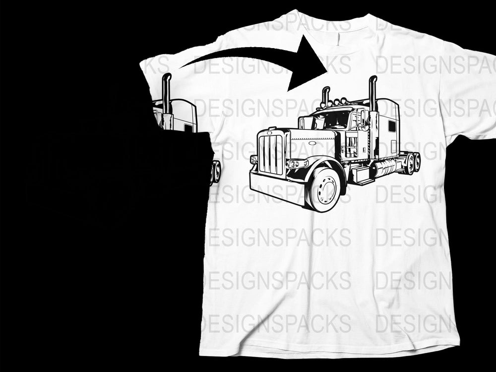 Men's Graphic T-Shirt with Large Truck Design, White Casual Wear, Cool Auto Print Tee, Truck Driver Gift