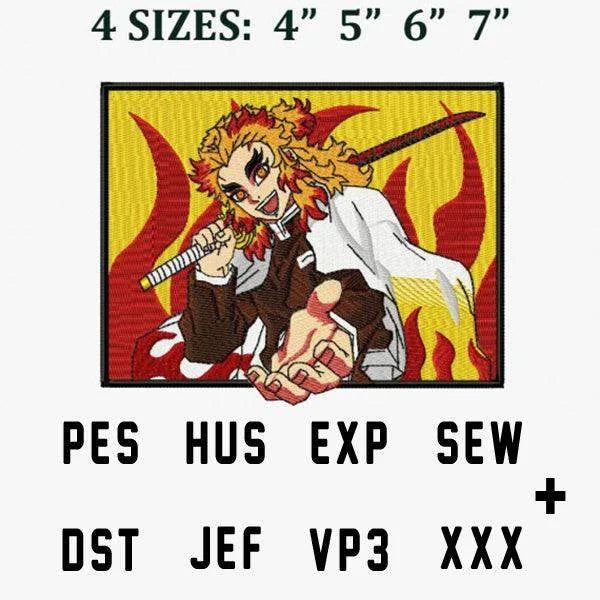 Rectangle Senjuro Rengoku Hand Anime Embroidery Design