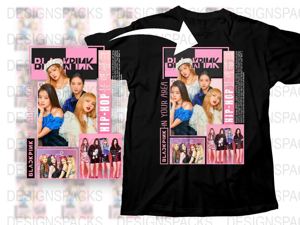 Blackpink K-Pop Girl Band Graphic T-Shirt, Hip-Hop Inspired Cotton Tee, Korean Pop Music Fan Apparel, Stylish Casual Top