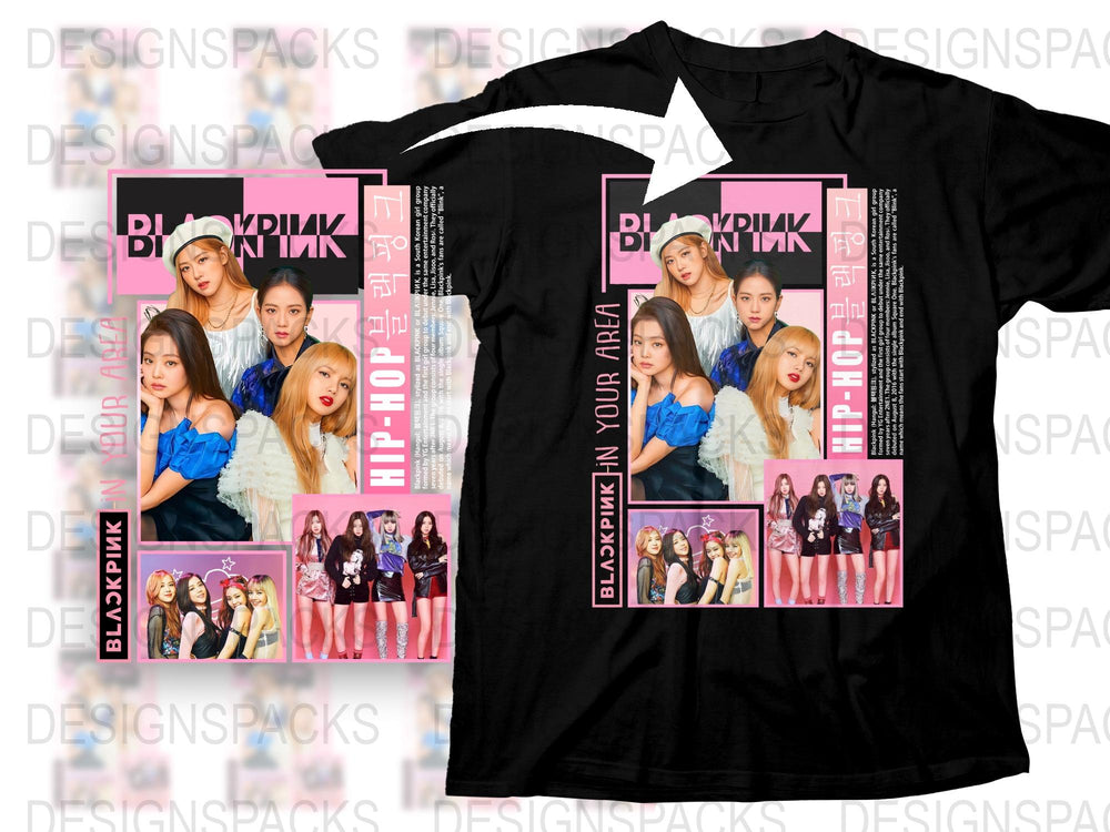 Blackpink K-Pop Girl Band Graphic T-Shirt, Hip-Hop Inspired Cotton Tee, Korean Pop Music Fan Apparel, Stylish Casual Top