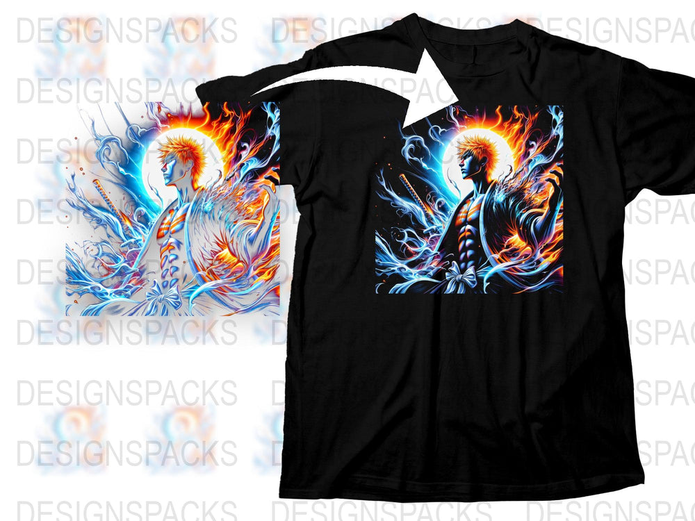 Men's Graphic Tee Fire and Ice Phoenix Design Black T-Shirt Artistic Print Unique Gift Idea