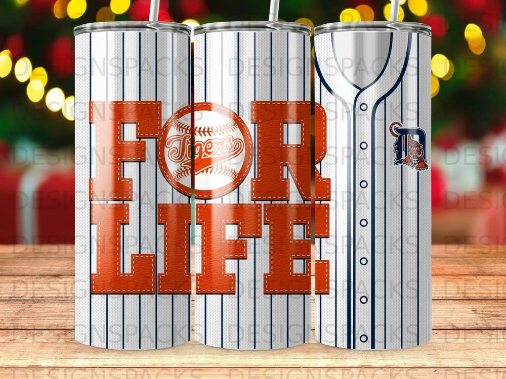 Detroit Tigers baseball-themed tumbler with "For Life" text.