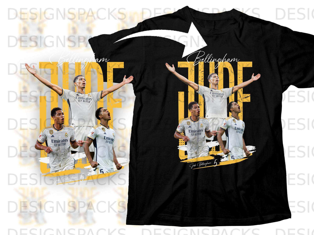 Black t-shirt with Jude Bellingham graphic and "Bellingham" text.