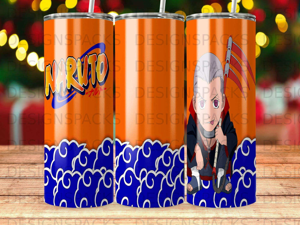 Naruto tumbler with blue cloud pattern and character art.