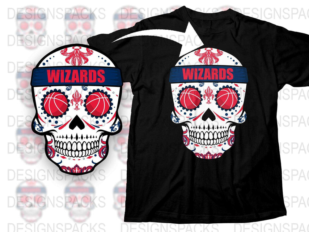 Wizards Skull T-Shirt, American Flag Basketball, Patriotic Sports Fan Apparel, Unique Graphic Tee, Cool Casual Wear