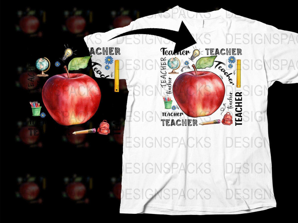 Teacher Appreciation T-Shirt, Apple Design, School Supplies Graphics, Unisex Educator Gift, Colorful Teacher Tee, Back to School Outfit