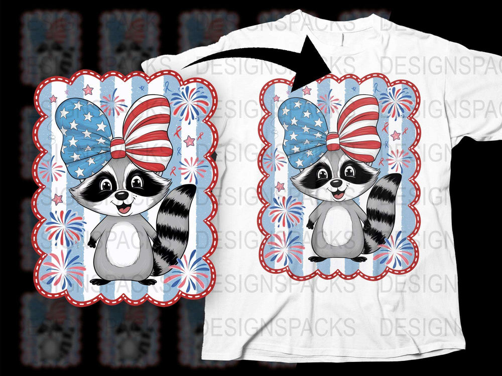 Patriotic Raccoon T-Shirt with American Flag and Fireworks Design, Cute Animal Graphic Tee, Unisex Summer Apparel for July Fourth