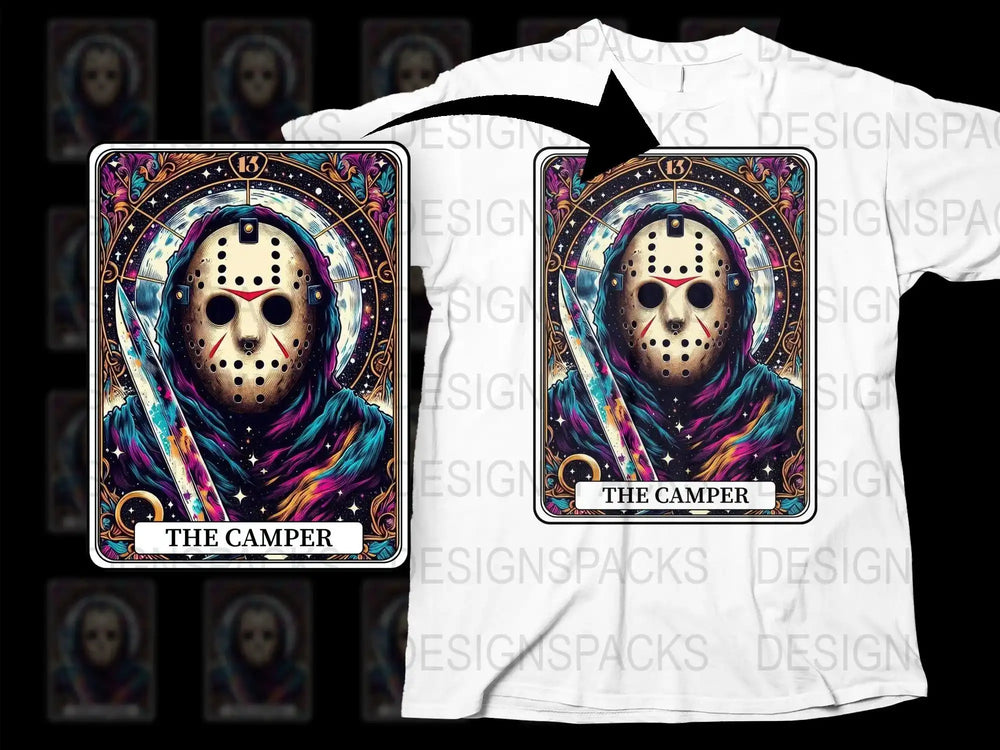 Colorful Jason Mask Art T-Shirt, Horror Movie Inspired Graphic Tee, Unique Horror Fan Apparel, Vibrant Unisex T-Shirt Design