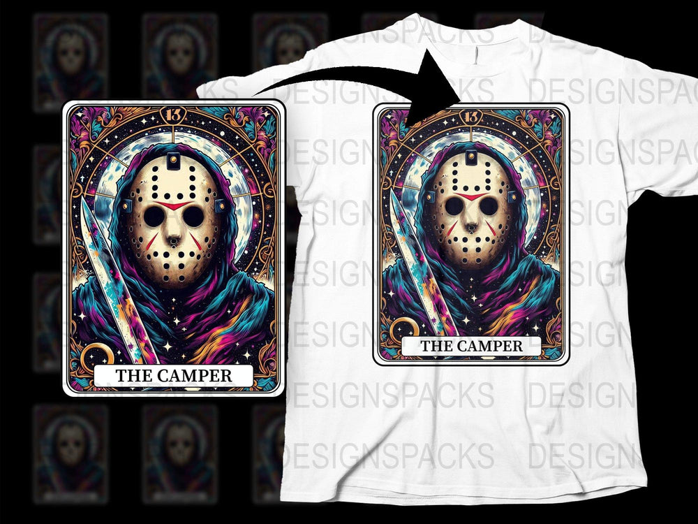 Colorful Jason Mask Art T-Shirt, Horror Movie Inspired Graphic Tee, Unique Horror Fan Apparel, Vibrant Unisex T-Shirt Design