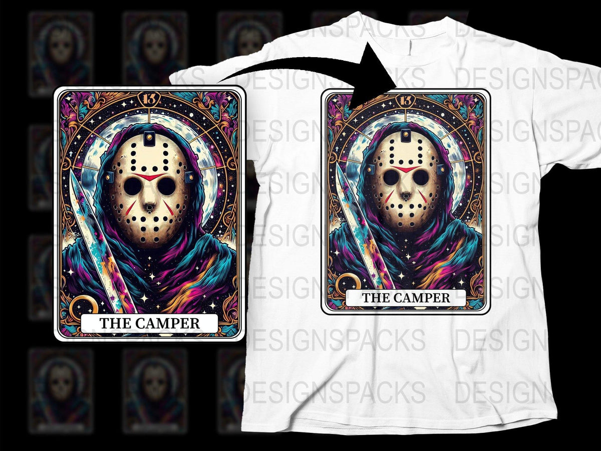 Colorful Jason Mask Art T-Shirt, Horror Movie Inspired Graphic Tee, Unique Horror Fan Apparel, Vibrant Unisex T-Shirt Design
