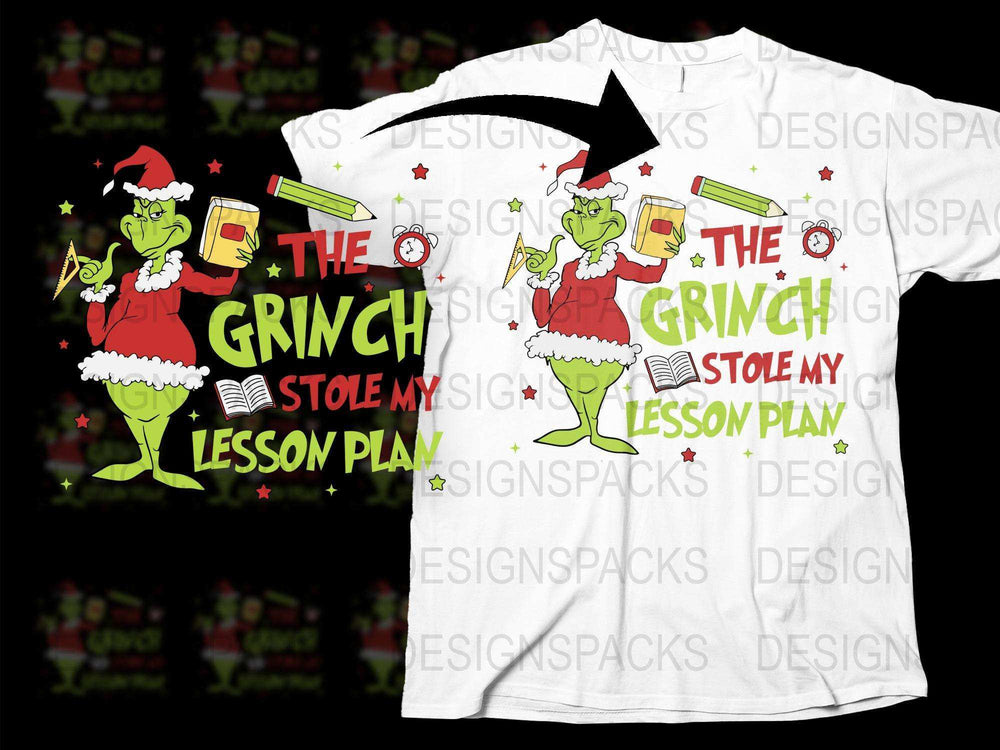 Funny Teacher Christmas T-Shirt, Grinch Stole My Lesson Plan, Holiday Graphic Tee, Festive School Apparel, Book Lover Gift