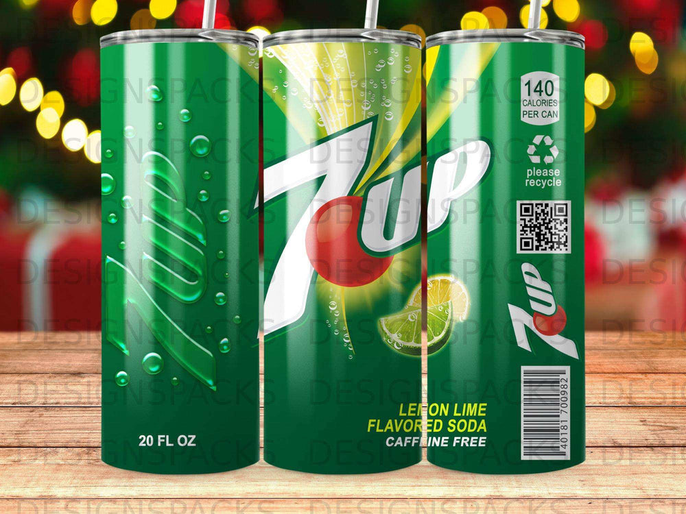 7UP 20 oz can with lemon lime flavor and caffeine-free text.