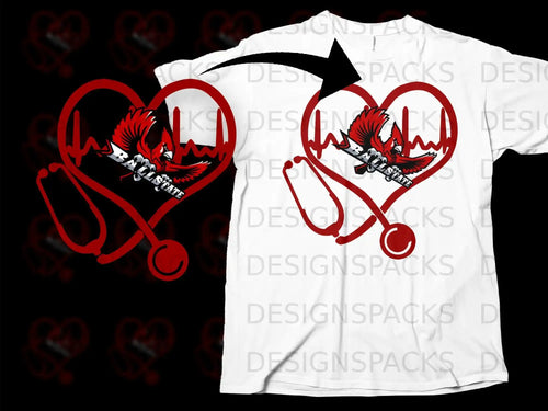Ball State Cardinal Heartbeat Stethoscope T-shirt