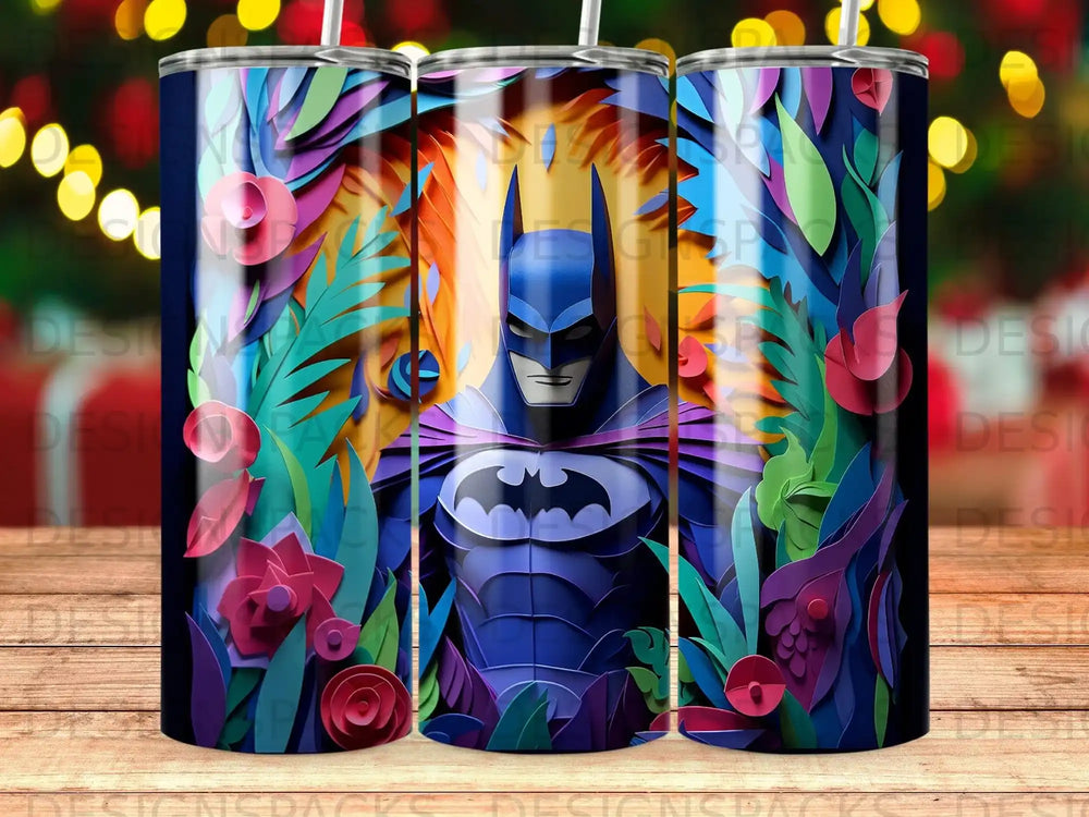 Batman in a vibrant, floral jungle setting, centered.