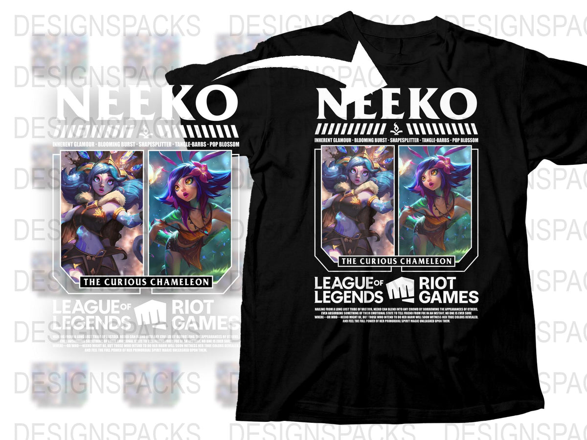League of Legends Neeko T-Shirt, The Curious Chameleon Graphic Tee, Riot Games Merchandise, Unisex Cotton Black Shirt