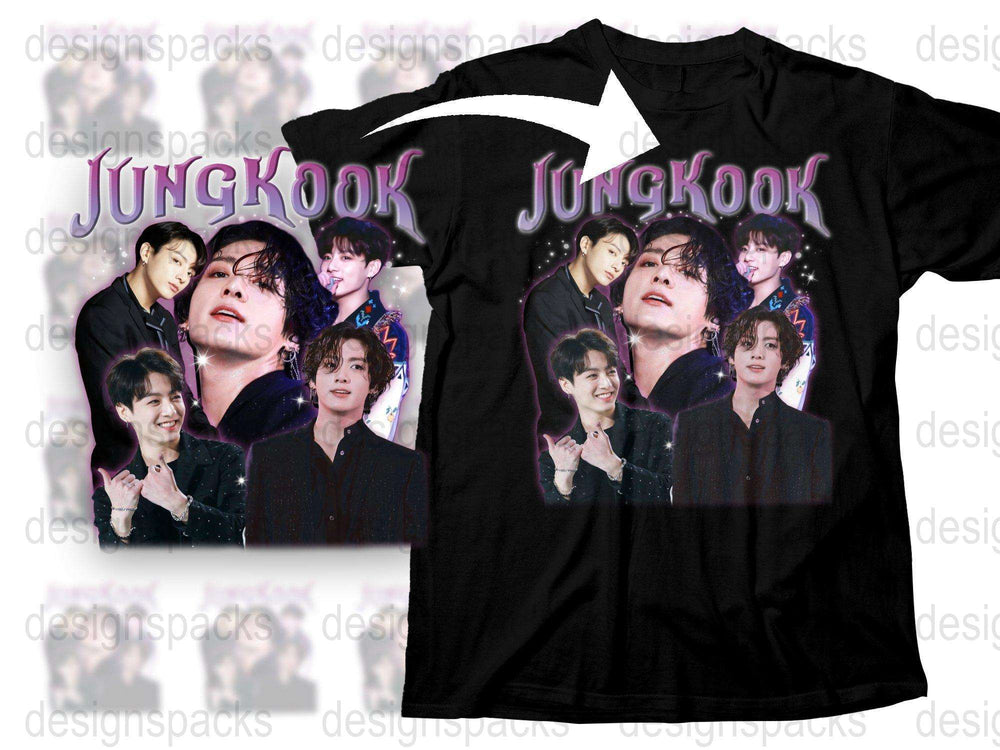 Jungkook Fan T-Shirt, K-Pop Idol Graphic Tee, Colorful Pop Star Images, Unisex Black Shirt