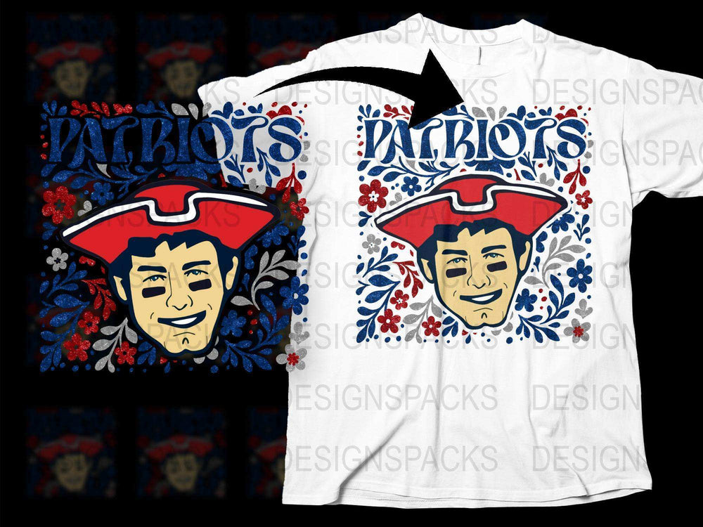 Patriots Fan T-Shirt, Floral Design, Vintage Style, Unique Red and Blue Graphic Tee, Unisex Adult Clothing