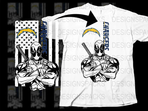Deadpool and Chargers Mashup T-Shirt, Comic Superhero Sports Fans Apparel, Unique Graphic Tee