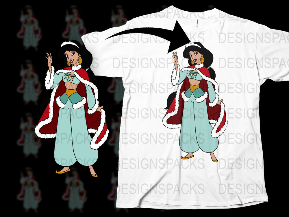 Women's Princess Jasmine Inspired Graphic T-Shirt, Casual Disney Tee, Aladdin Character Print, White Cotton Shirt with Red Trim Detail
