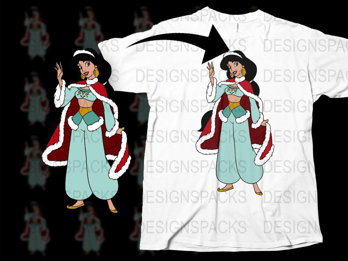 Women's Princess Jasmine Inspired Graphic T-Shirt, Casual Disney Tee, Aladdin Character Print, White Cotton Shirt with Red Trim Detail