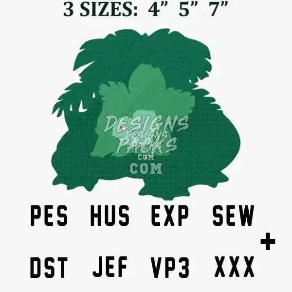 Anime green Bulbasaur Evolution Embroidery Design