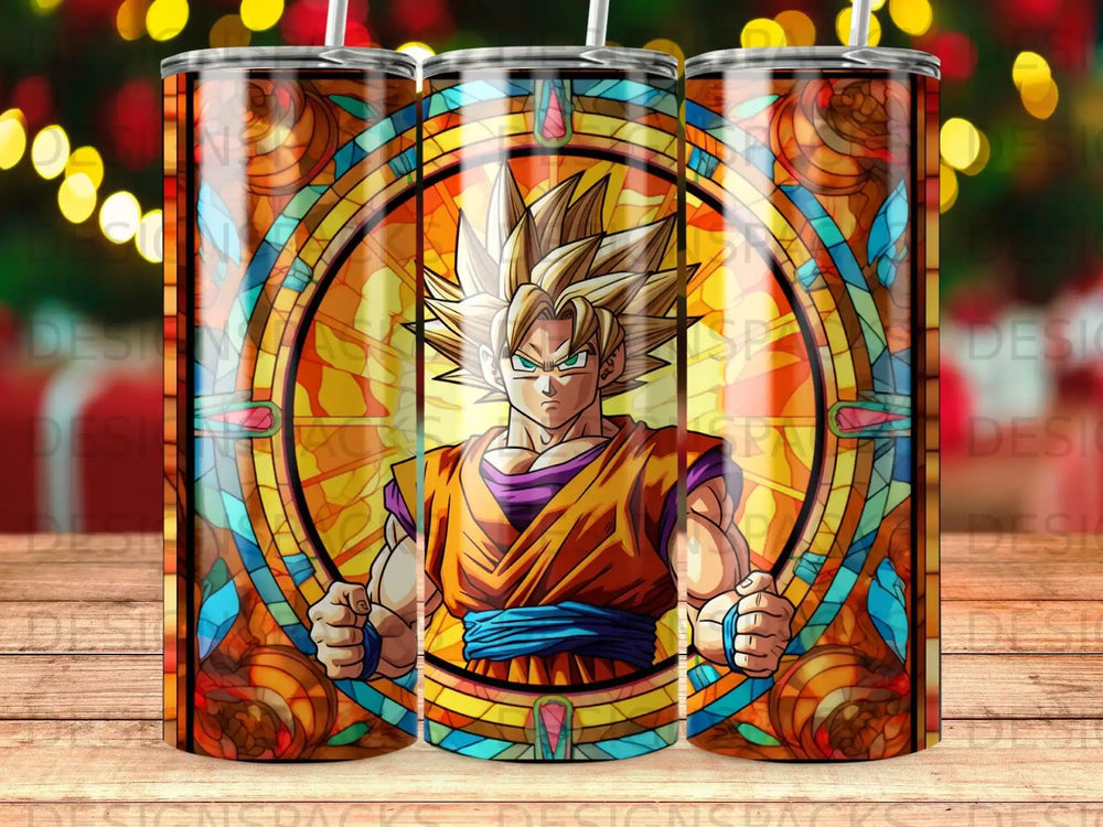 Goku from Dragon Ball Z in a stained glass window design.