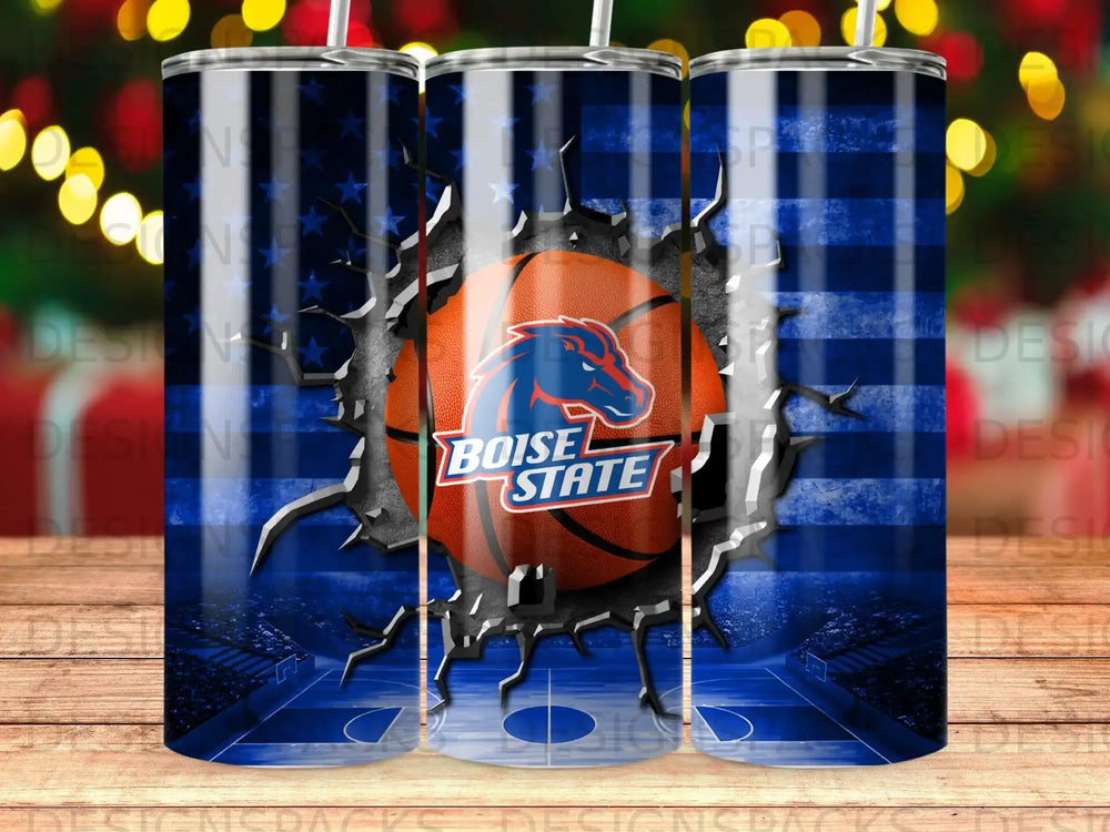 Boise State Broncos basketball logo breaking through an American flag.