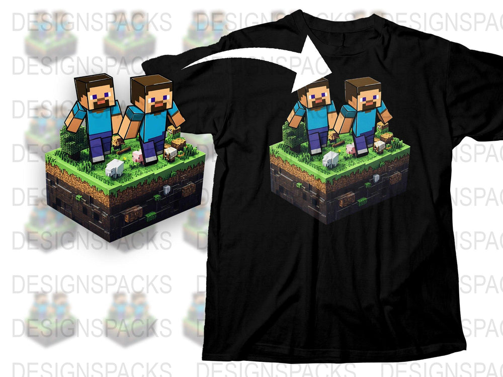 Minecraft Inspired T-Shirt, Blocky Characters, Kids Gaming Tee, Colorful Pixel Graphic, Unisex