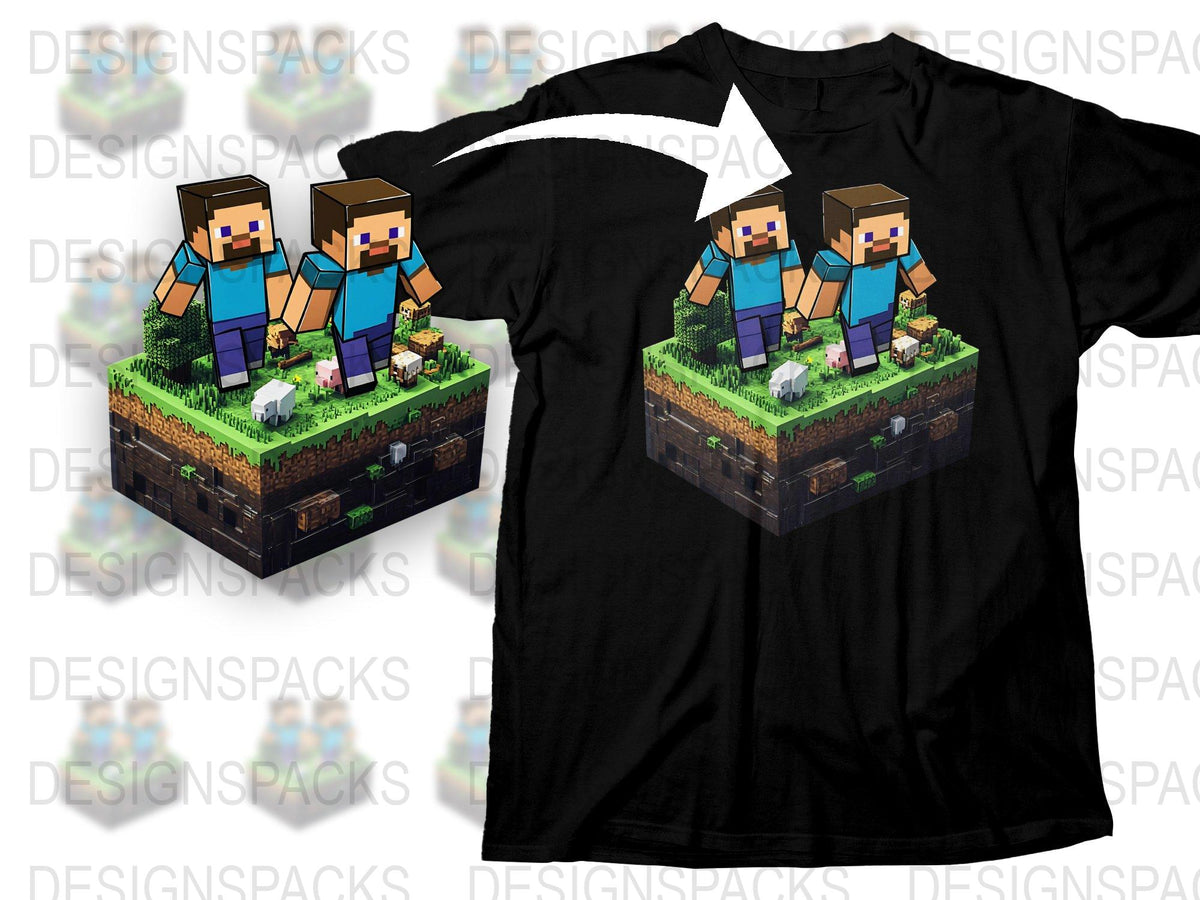 Minecraft Inspired T-Shirt, Blocky Characters, Kids Gaming Tee, Colorful Pixel Graphic, Unisex