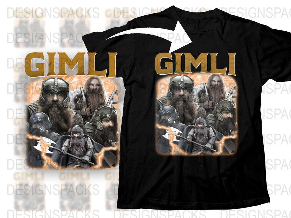 Gimli Inspired Graphic T-Shirt, Fantasy Dwarf Warrior Design, Unisex Black Tee, Movie Fan Apparel
