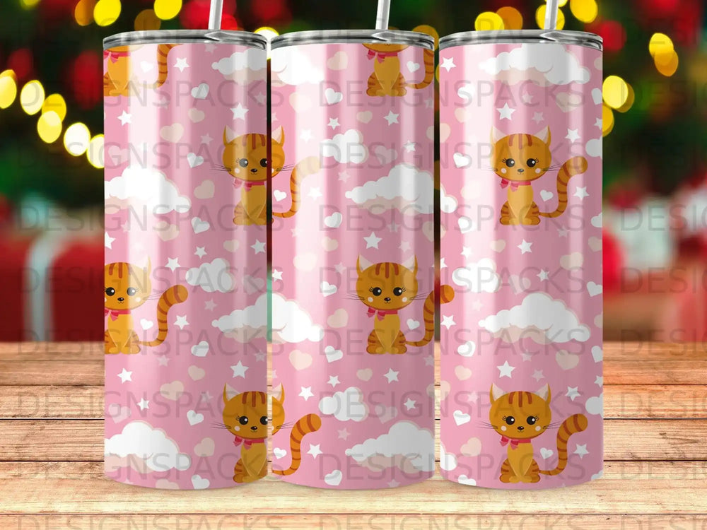 Pink Hearts Stars Clouds Cute Tabby Cat Tumbler product type