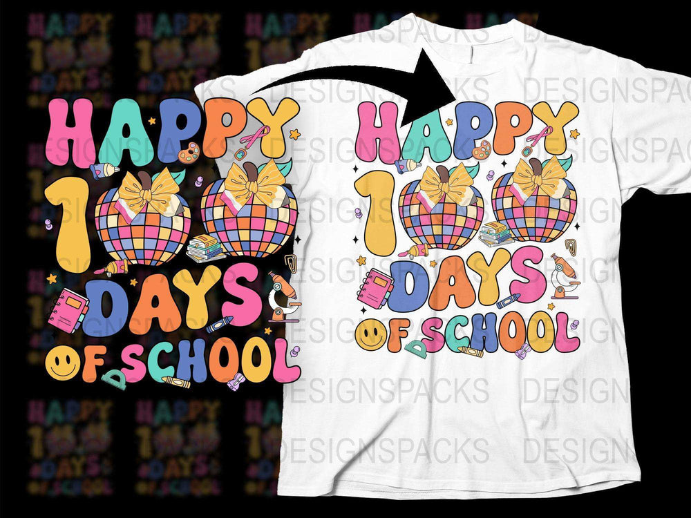 Happy 100 Days of School T-Shirt, Colorful Kids Celebration Shirt, Fun Teacher Gift, Festive School Event Apparel, Bright Graphic Tee