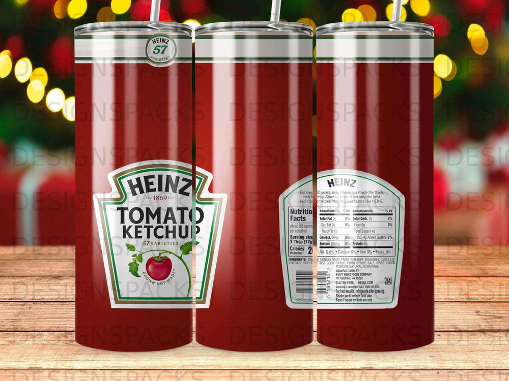 Heinz Tomato Ketchup bottle with nutrition facts and ingredients list.