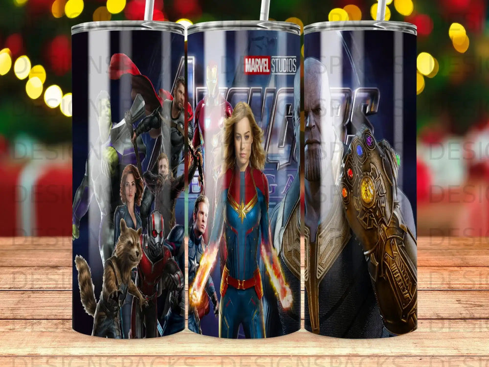 Marvel Avengers characters with Thanos holding the Infinity Gauntlet.