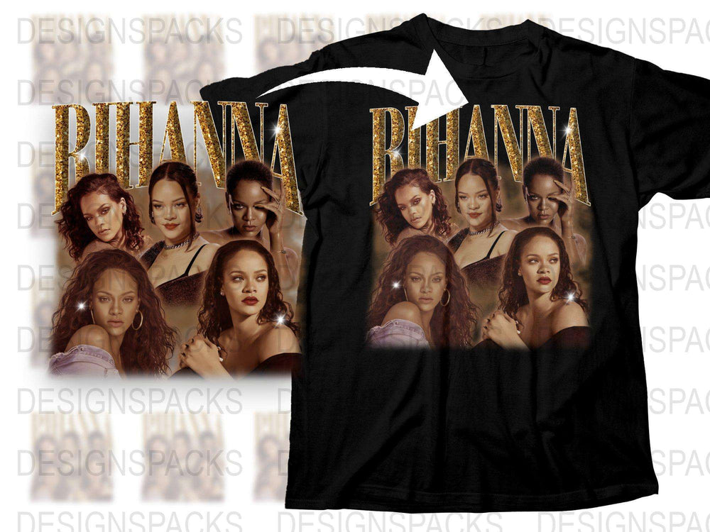 Celebrity Inspired Graphic T-Shirt, Women's Fashion Tee, Multiple Portraits, Black Shirt with Gold Lettering, Casual Wear