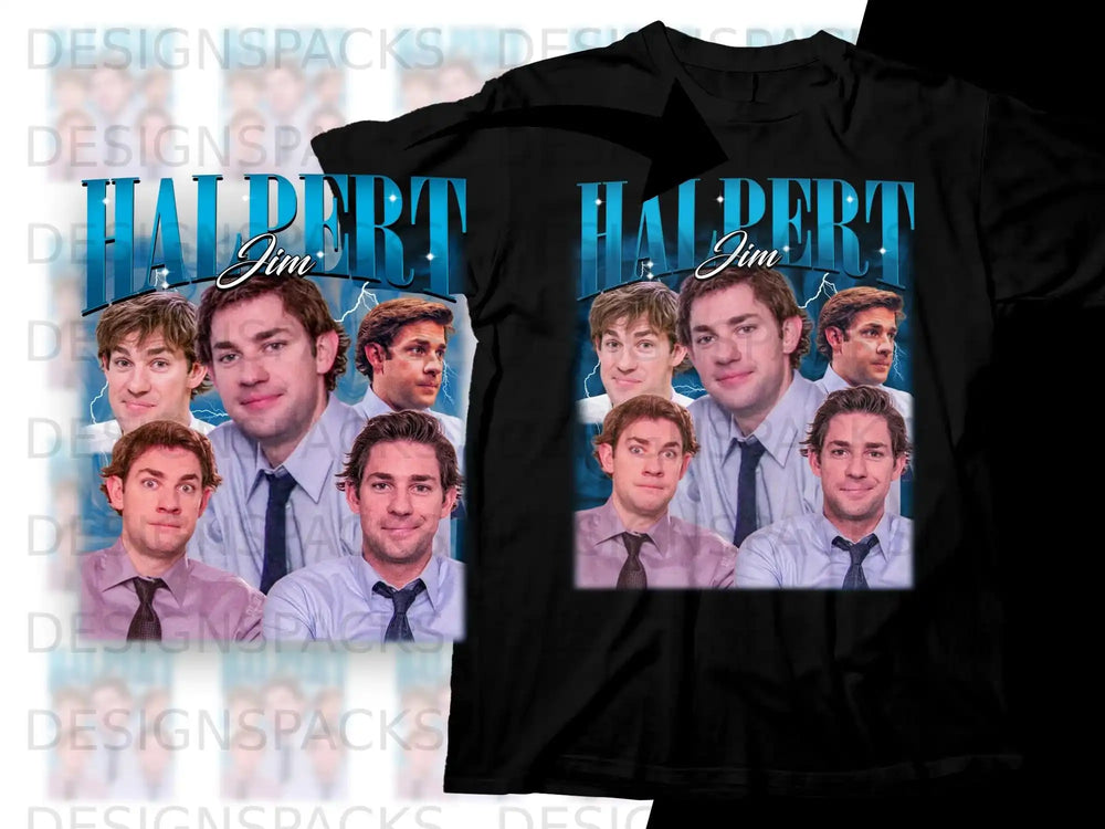 Black t-shirt with "Jim Halpert" and montage of actor John Krasinski.